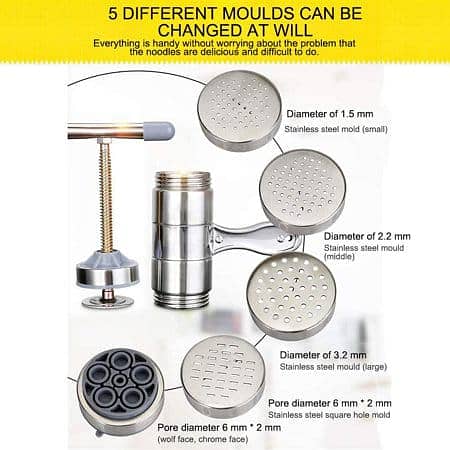 5 molds Stainless Steel Manual Noodle Pasta Maker Press Kitchen Tool M 0