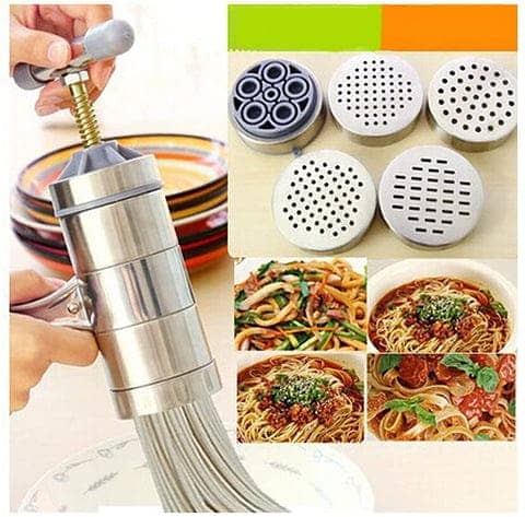 5 molds Stainless Steel Manual Noodle Pasta Maker Press Kitchen Tool M 3