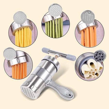 5 molds Stainless Steel Manual Noodle Pasta Maker Press Kitchen Tool M 4