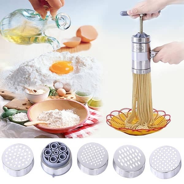 5 molds Stainless Steel Manual Noodle Pasta Maker Press Kitchen Tool M 5