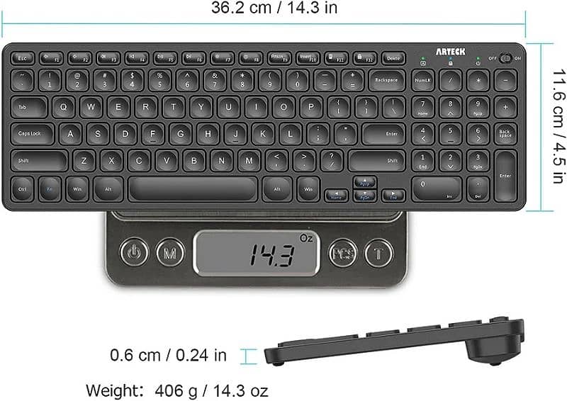 Arteck HW305-3 2.4G Wireless Full Size Keyboard 5