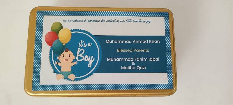 Golden Tin Baby Announce Box with customize Sticker 6