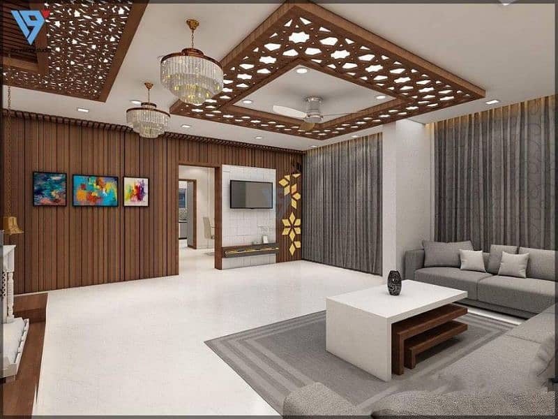 Wooden flooring,Wallpaper,wood work,pvc panel,frosted paper,ceiling,tv 13
