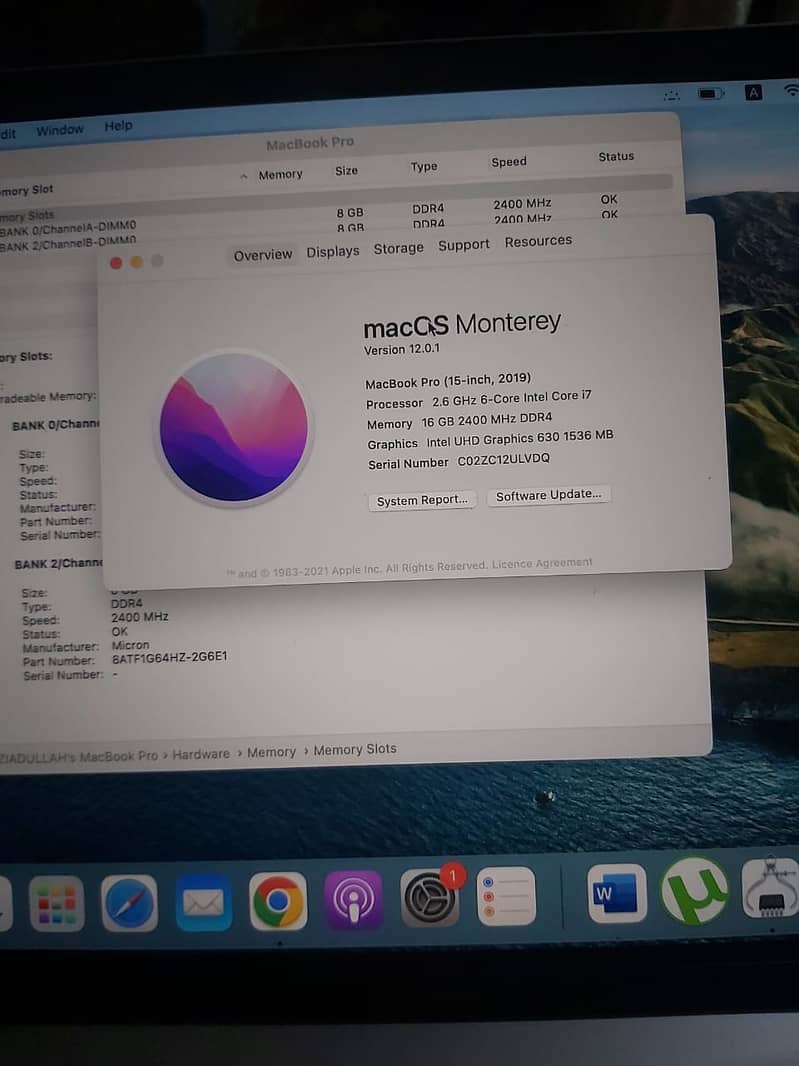 MacOS Monterey (15-inch, 2019) core i7 8