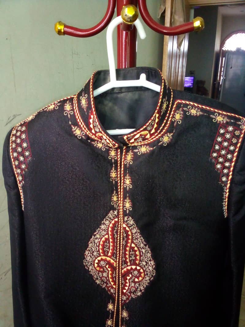 Classic Black Groom's Sherwaani with Kulla 1