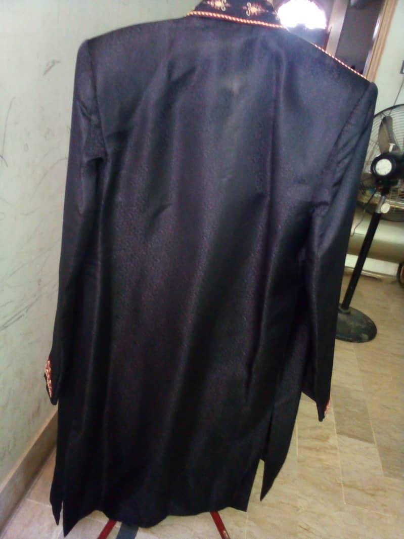 Classic Black Groom's Sherwaani with Kulla 8