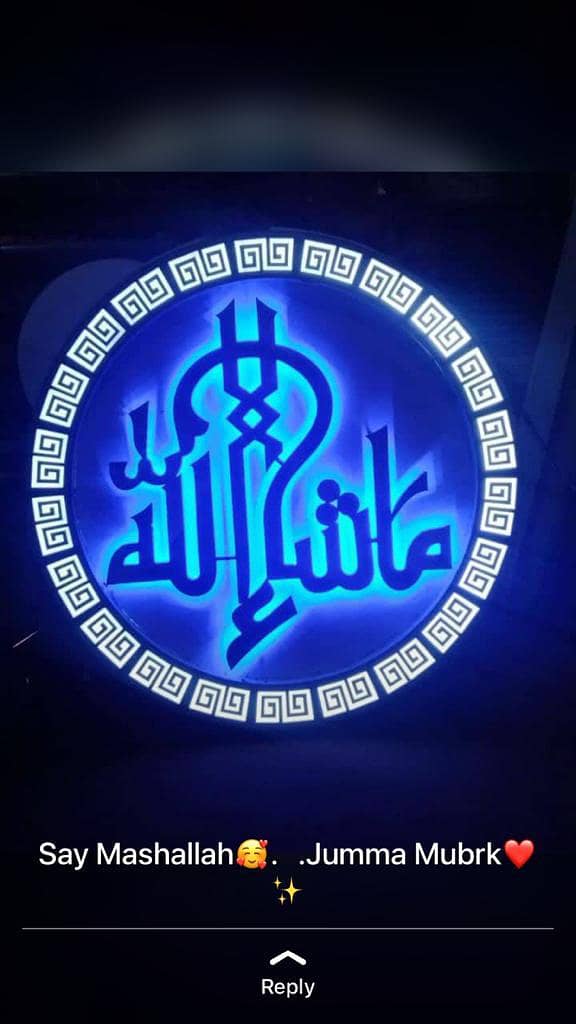 sign borad in acraylic steel  and golden steel /name plates/ Mashallah 9