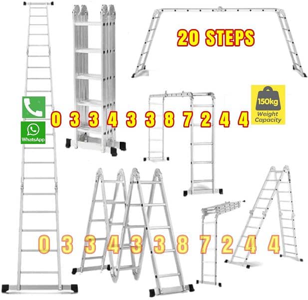 ALMUNIUM MULTI PURPOSE FOLDABLE LADDER 20 STEPS USE FOR SOLAR 0