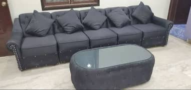 5 Seater Sofa set Glass Table, American Fabric Stuff with Moltyfoam