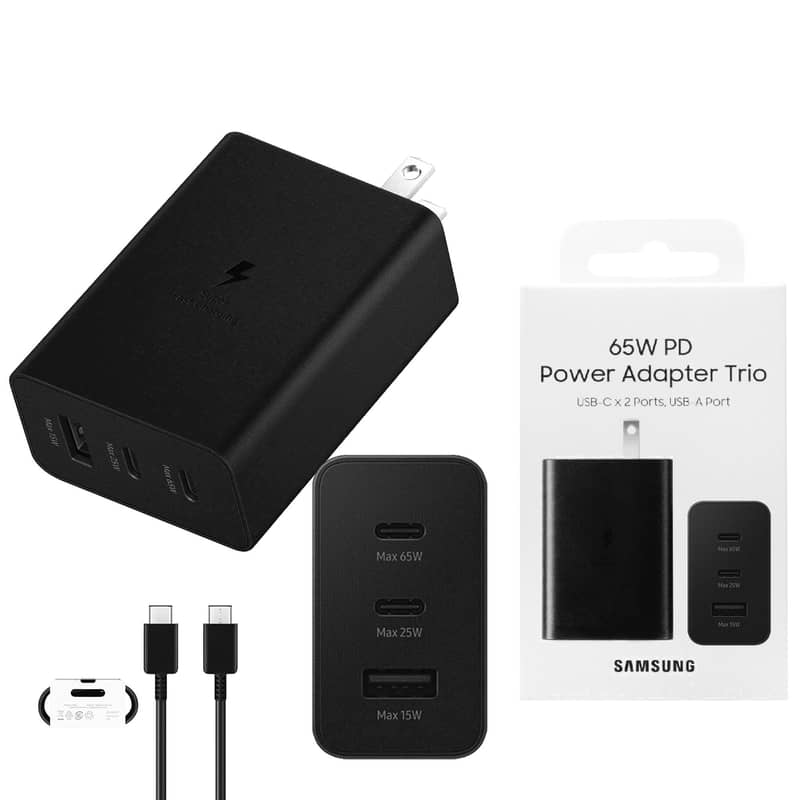 65W SAMUSNG US PIN PD Power Adaptor Trio Usb C x 2Ports,Usb-A Port 0