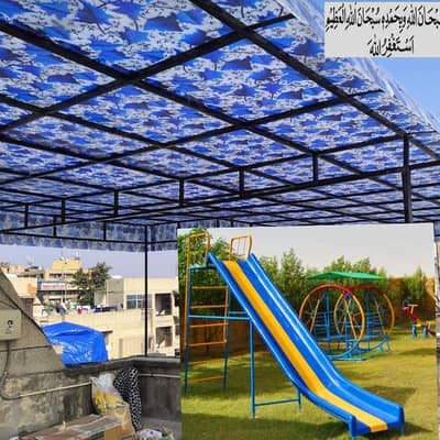 play ground swings and roof parking shade. watsap. 03142344544