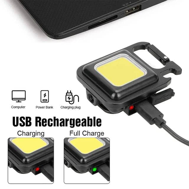 Multifunctional Mini COB Led Keychain Light USB Rechargeable 3