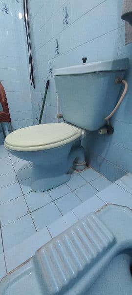 Sky blue commode and wash basin 4
