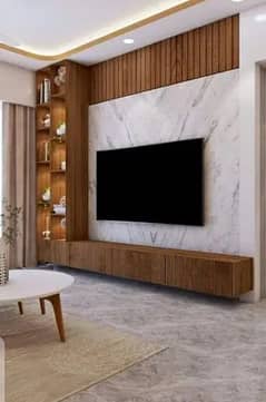 Media wall,wpc panel,kitchen cabinets,ceiling,curtains,blinds,glass pa