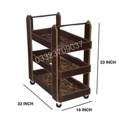 Wooden Sheet Movable Trolley ,3 Tier Cart Sideboard Rack Beauty Trolle