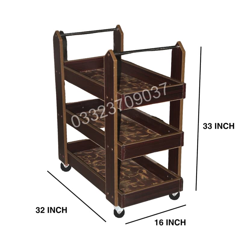 Wooden Sheet Movable Trolley ,3 Tier Cart Sideboard Rack Beauty Trolle 0