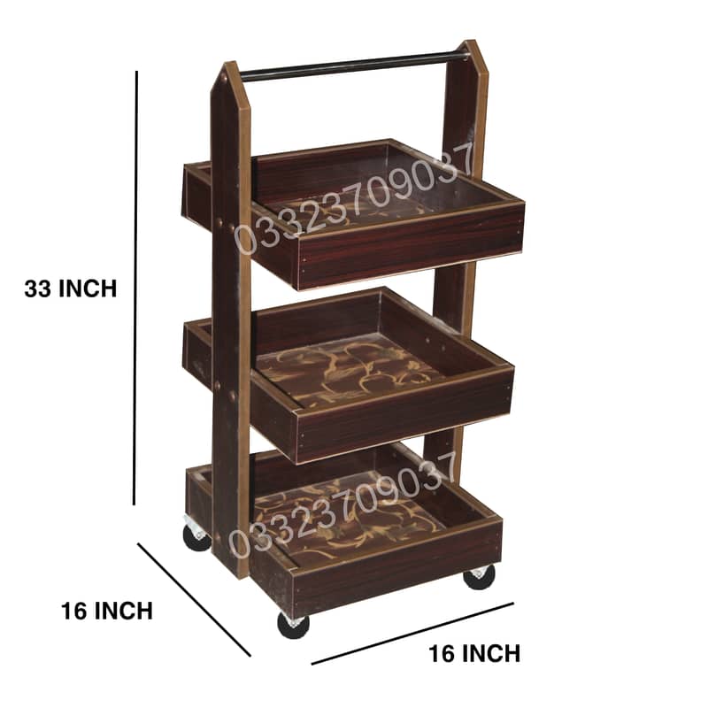 Wooden Sheet Movable Trolley ,3 Tier Cart Sideboard Rack Beauty Trolle 0