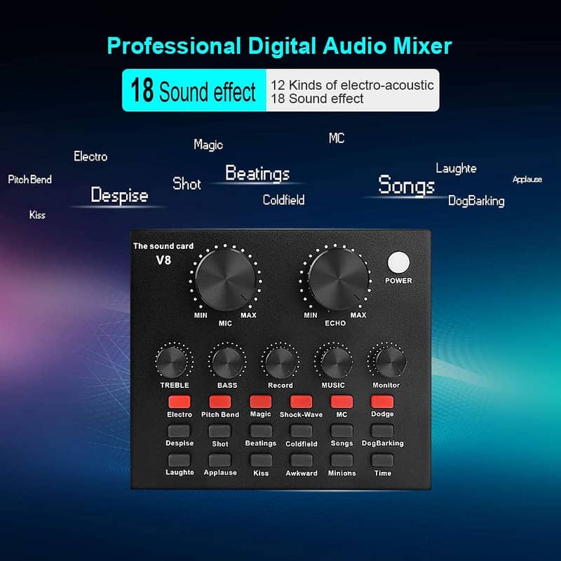 V8 Audio sound card, audio mixing, song recording,streaming eco effect 1