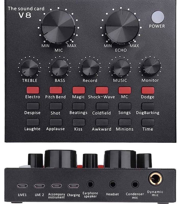 V8 Audio sound card, audio mixing, song recording,streaming eco effect 0