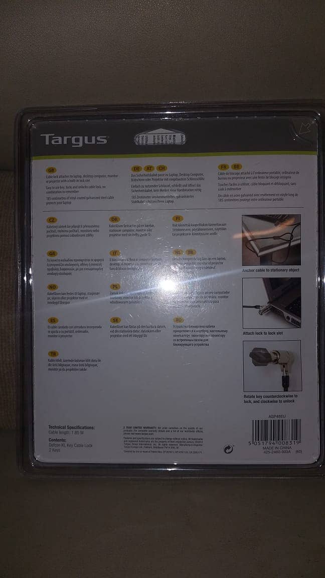 Original Targus Box Pack Defcon KL Key Cable Lock for Laptop 1