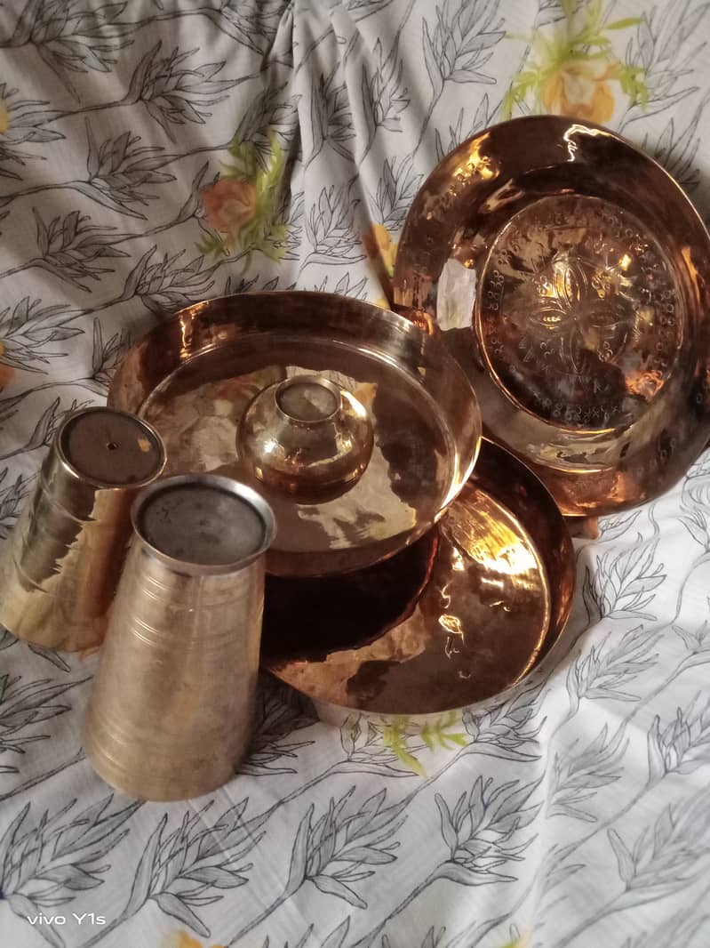 antique copper, pital and bronze mix utensil set _03373159574 0