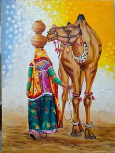 sindhi culture art oil paint in canvas. traditional oil painting