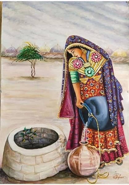 sindhi culture art oil paint in canvas. traditional oil painting 1