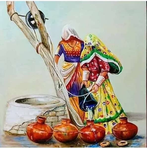 sindhi culture art oil paint in canvas. traditional oil painting 2