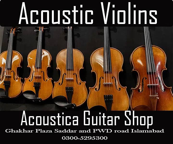 HQ violins collection at Acoustica guitar shop 0