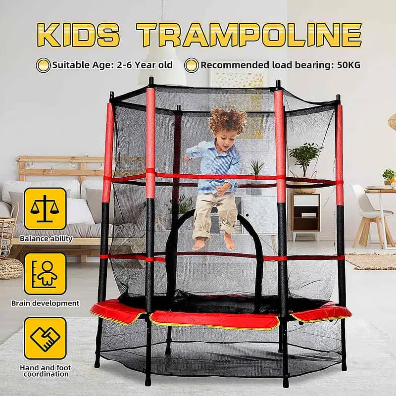 55′′ Round Kids Trampolines Indoor, 4.5FT Outdoor Trampoline with Encl 4