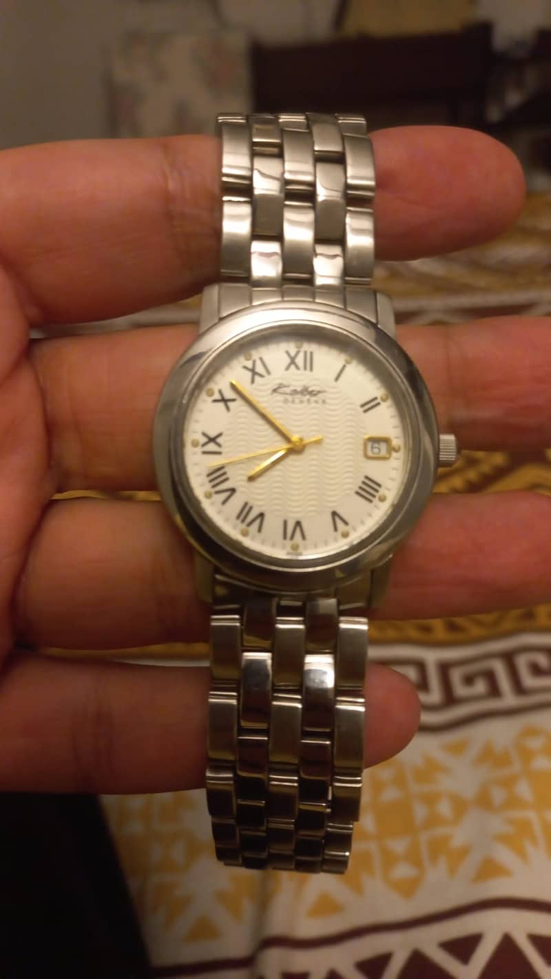 Kolber geneve swiss made mens wrist watch  silver chain white dial 4