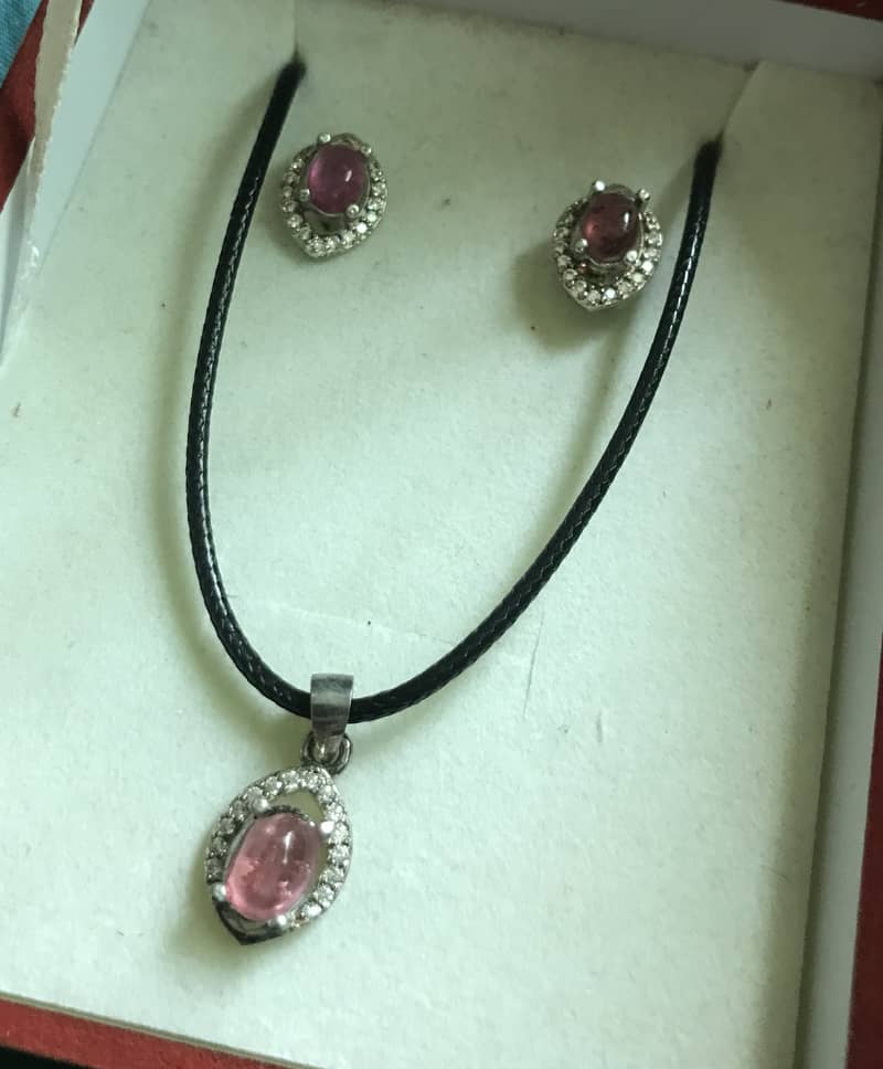 Natural Gemstone Topaz Hussaini Feroza Ruby Necklace Earring Silver 5