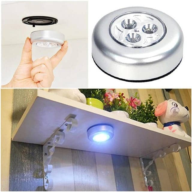 1 Pc  3 LED Touch Control Night Light Round Lamp Under Cabinet 2