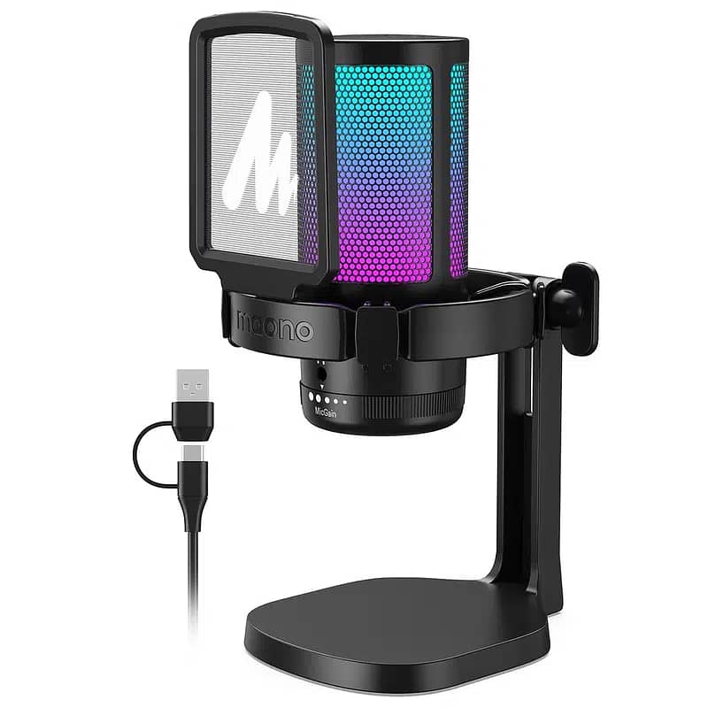 Maono RGB USB Gaming Microphone, youtuber voice over streaaming Mic 1