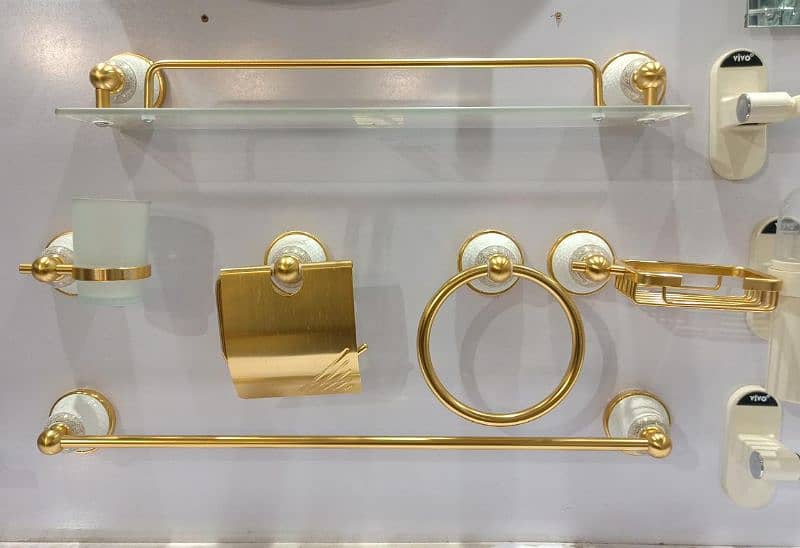 Bathroom Accessories Complete Set  Golden & Silver plush marbel holder 1