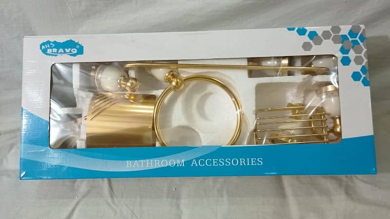 Bathroom Accessories Complete Set  Golden & Silver plush marbel holder 2