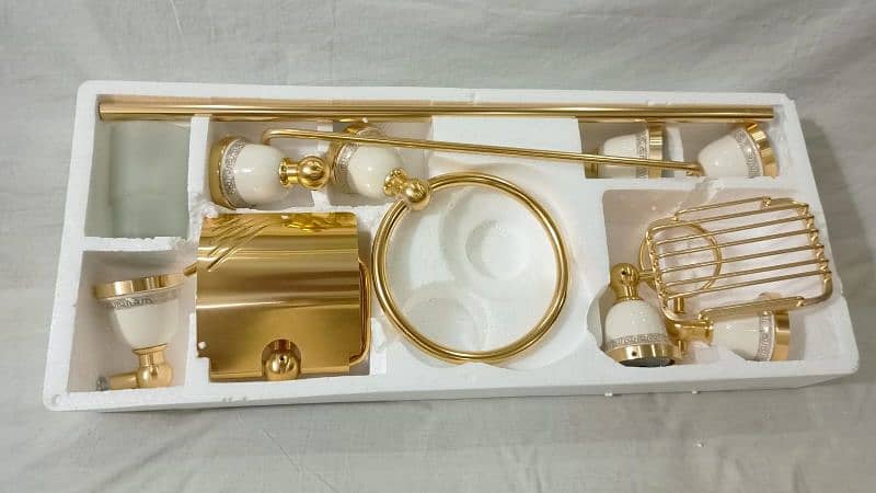 Bathroom Accessories Complete Set  Golden & Silver plush marbel holder 3