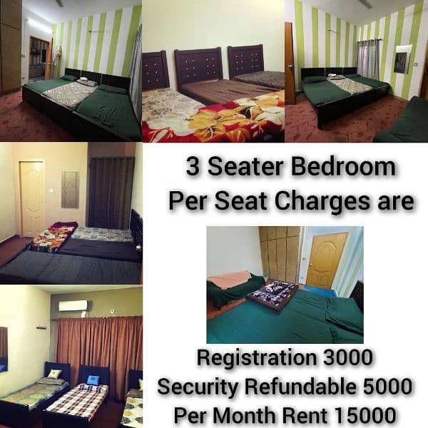 Boys Hostel in Johar Town Faisal model 2 3 seater bedroom seat per day 11