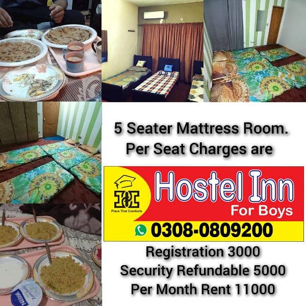 Boys Hostel in Johar Town Faisal model 2 3 seater bedroom seat per day 12