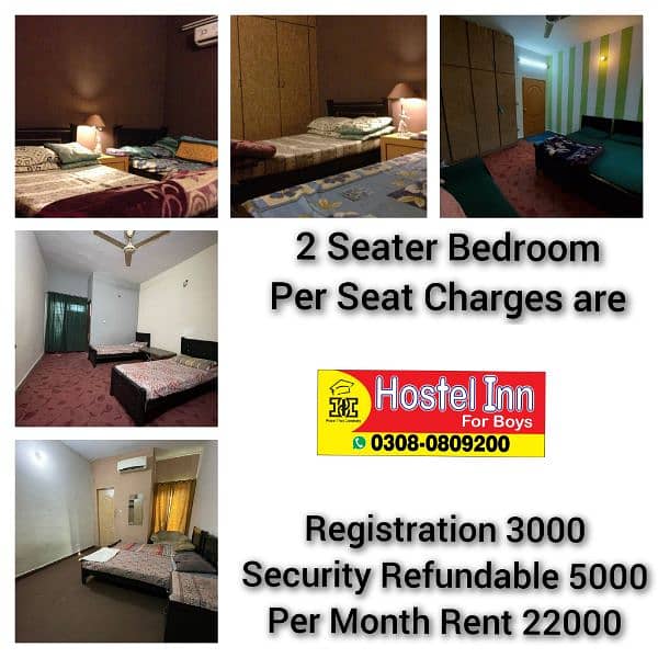 Boys Hostel in Johar Town Faisal model 2 3 seater bedroom seat per day 14