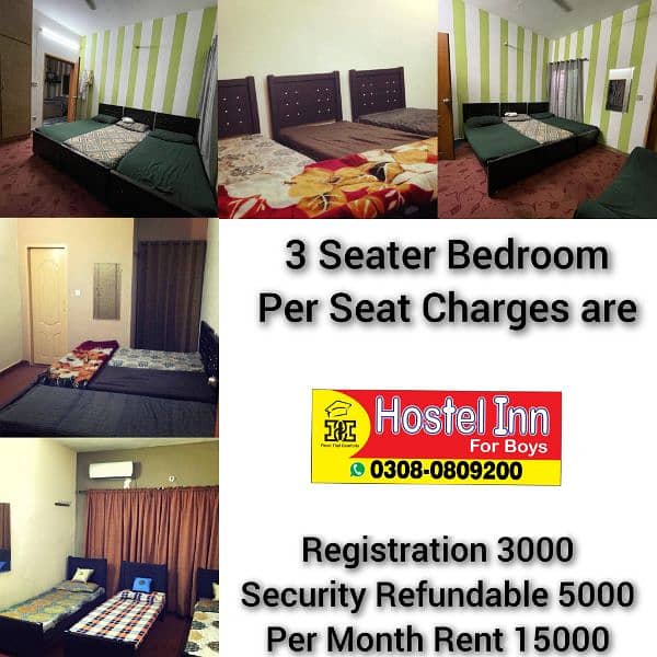 Boys Hostel in Johar Town Faisal model 2 3 seater bedroom seat per day 16