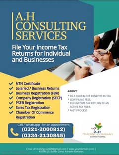 Sales Tax, Income Tax Return, Tax Consultant, FBR, Tax Filer, NTN