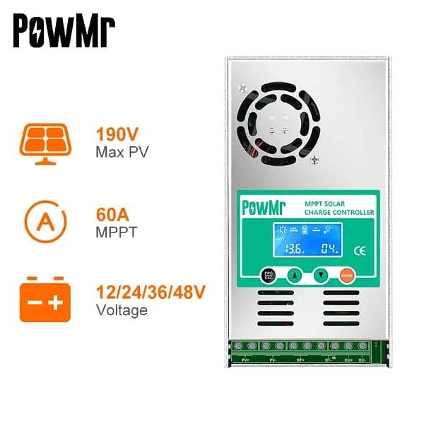 PowMr MPPT Solar Charge Controller 60A LCD Display 12V 24V 3 2