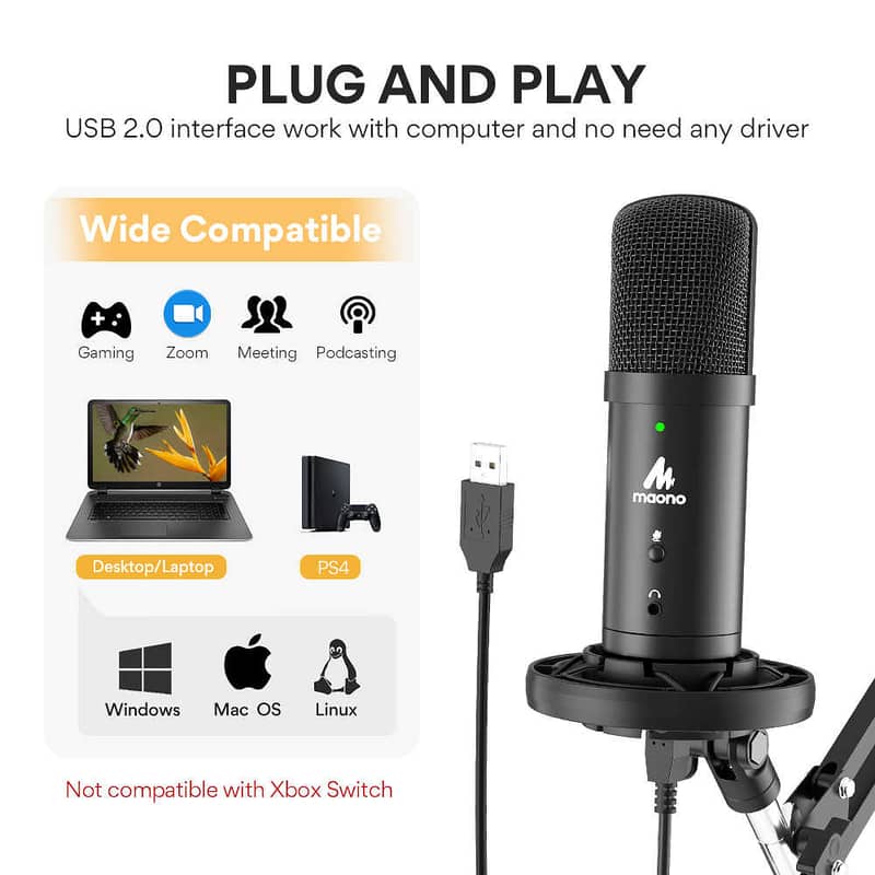 Maono pm401 USB Condenser Microphone youtube podcasting recording mic 6