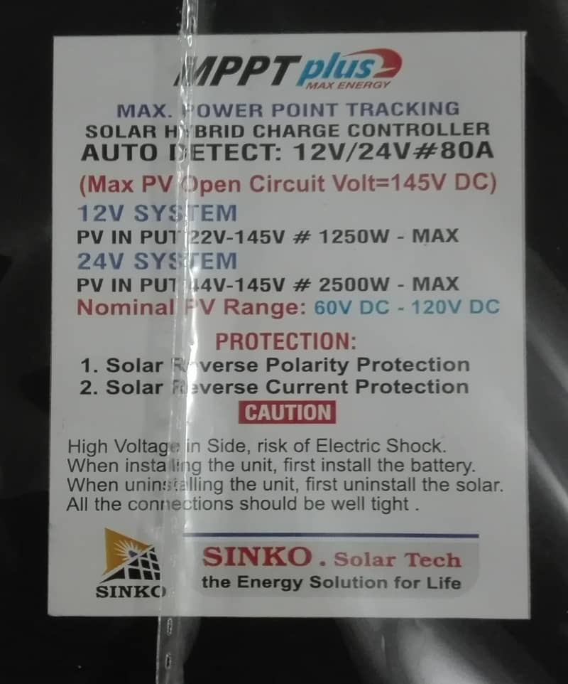 80A 12 / 24v Sinko mppt plus Solar Hybrid Charge Controller 1