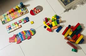 wooden blocks and stuff toys