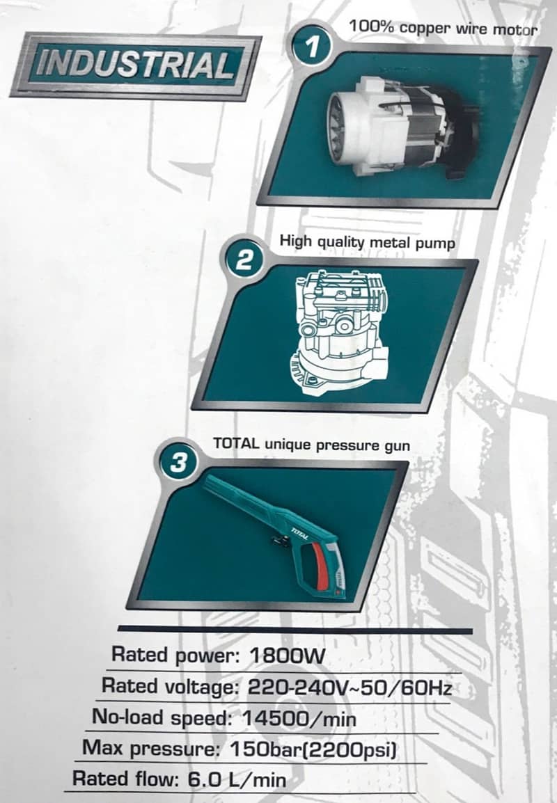 TOTAL industrial High Pressure Car Washer Machine - 150 Bar - 2200 psi 7