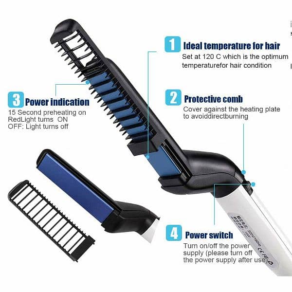 Hair Straightener Brush For Men Styler Comb Mini Electric Hair Tool 1