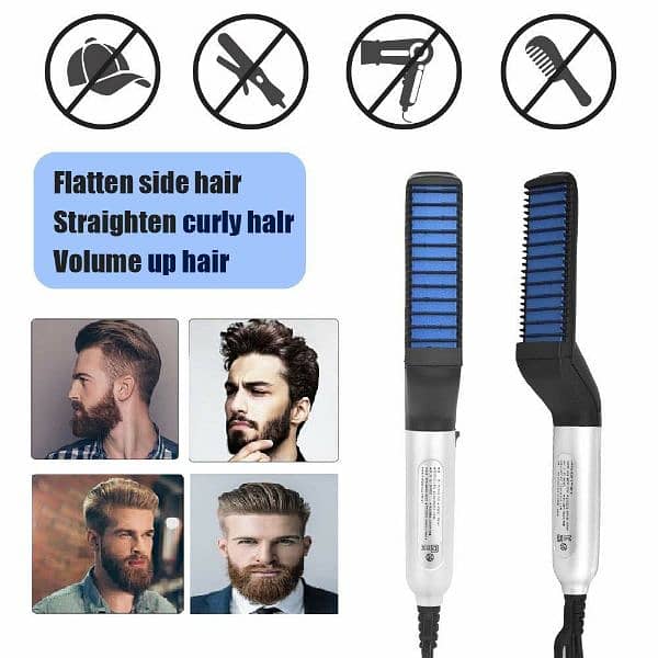 Hair Straightener Brush For Men Styler Comb Mini Electric Hair Tool 6