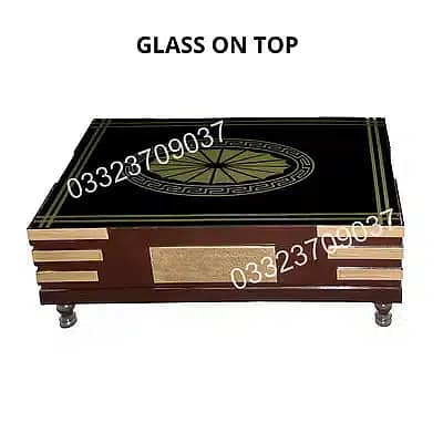center large Wooden Table with Drawer with Glass on Top 1